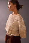 Cream-colored acid wash detail sweater top with an oversized fit and textured knit pattern, perfect for Long Island boutique fashion.