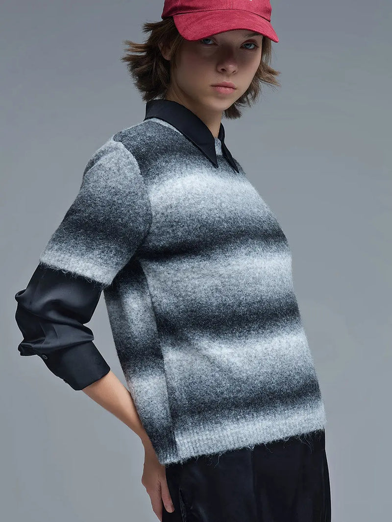 Short Sleeve Ombré Striped Sweater