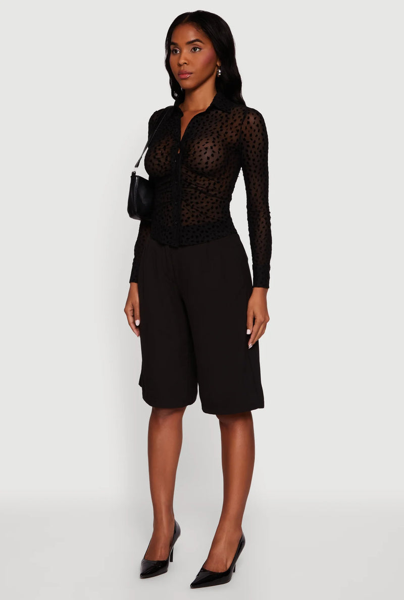 Mesh Flocking Long Sleeve Top