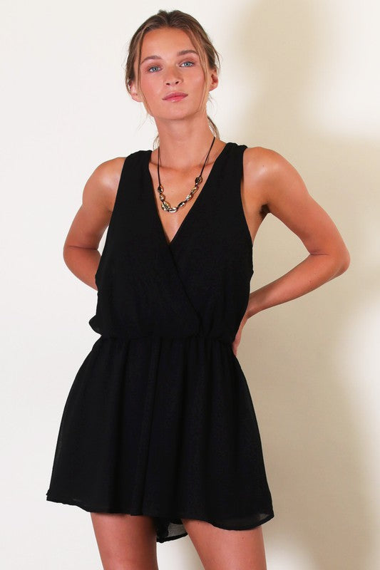 Sleeveless Chiffon Romper -  Black