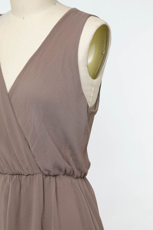 Sleeveless Chiffon Romper -  Mocha