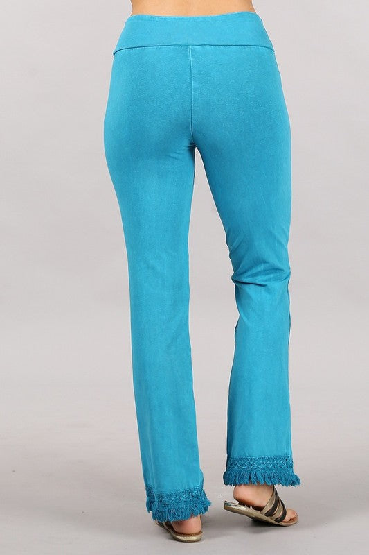 Fringed Cropped Pants - Aqua Blue