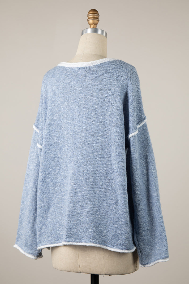 Two Tone Boat Neck Outline Sweater