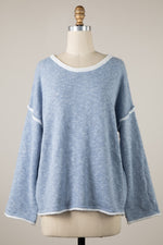 Two Tone Boat Neck Outline Sweater