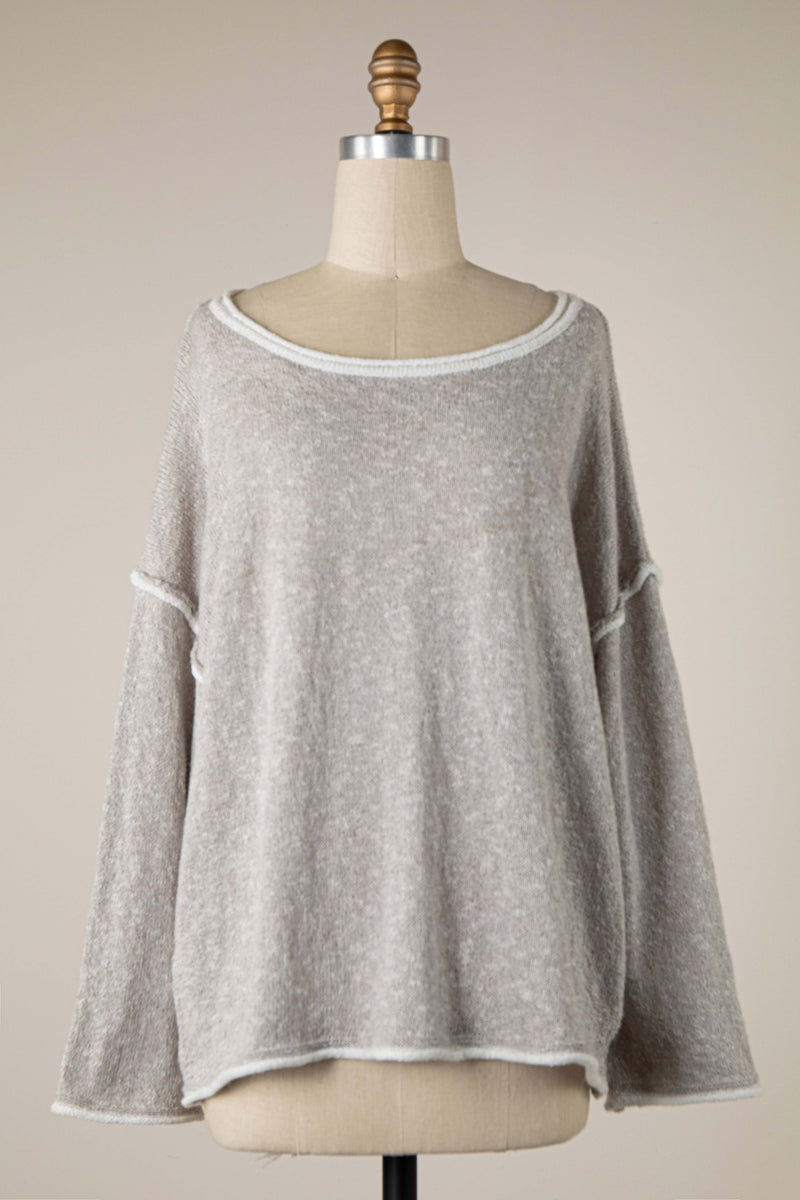 Two Tone Boat Neck Outline Sweater