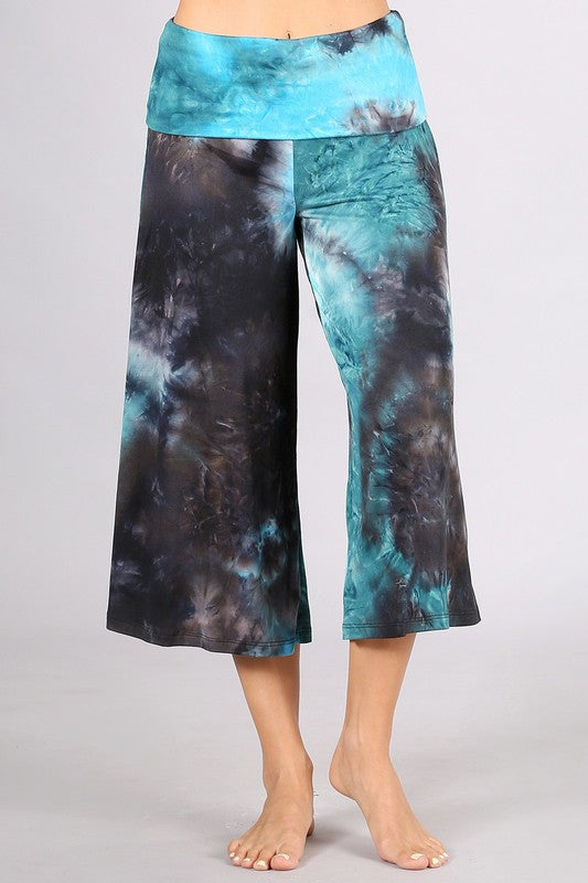 Casual Tie Dye Gasho Pants - Teal/Black