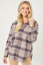 Plaid Flannel Button Up Shacket w/ Hood