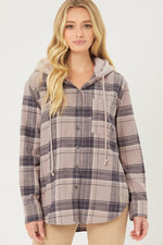 Plaid Flannel Button Up Shacket w/ Hood