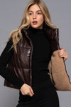 Reversible Faux Leather-Sherpa Contrast Padding Crop Vest