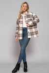 Long Sleeve Inside Faux Fur Brushed Plaid Jacket