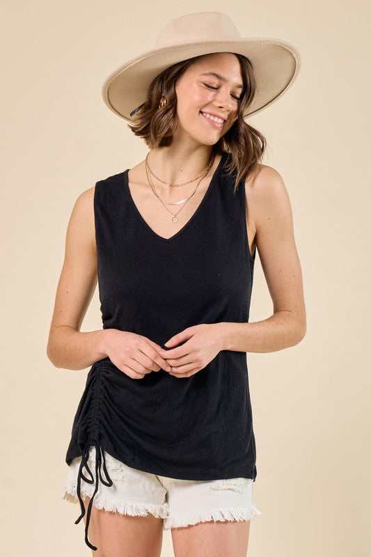 Asymmetrical Crunched Deep V Tank Top