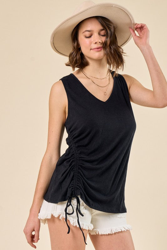 Asymmetrical Crunched Deep V Tank Top