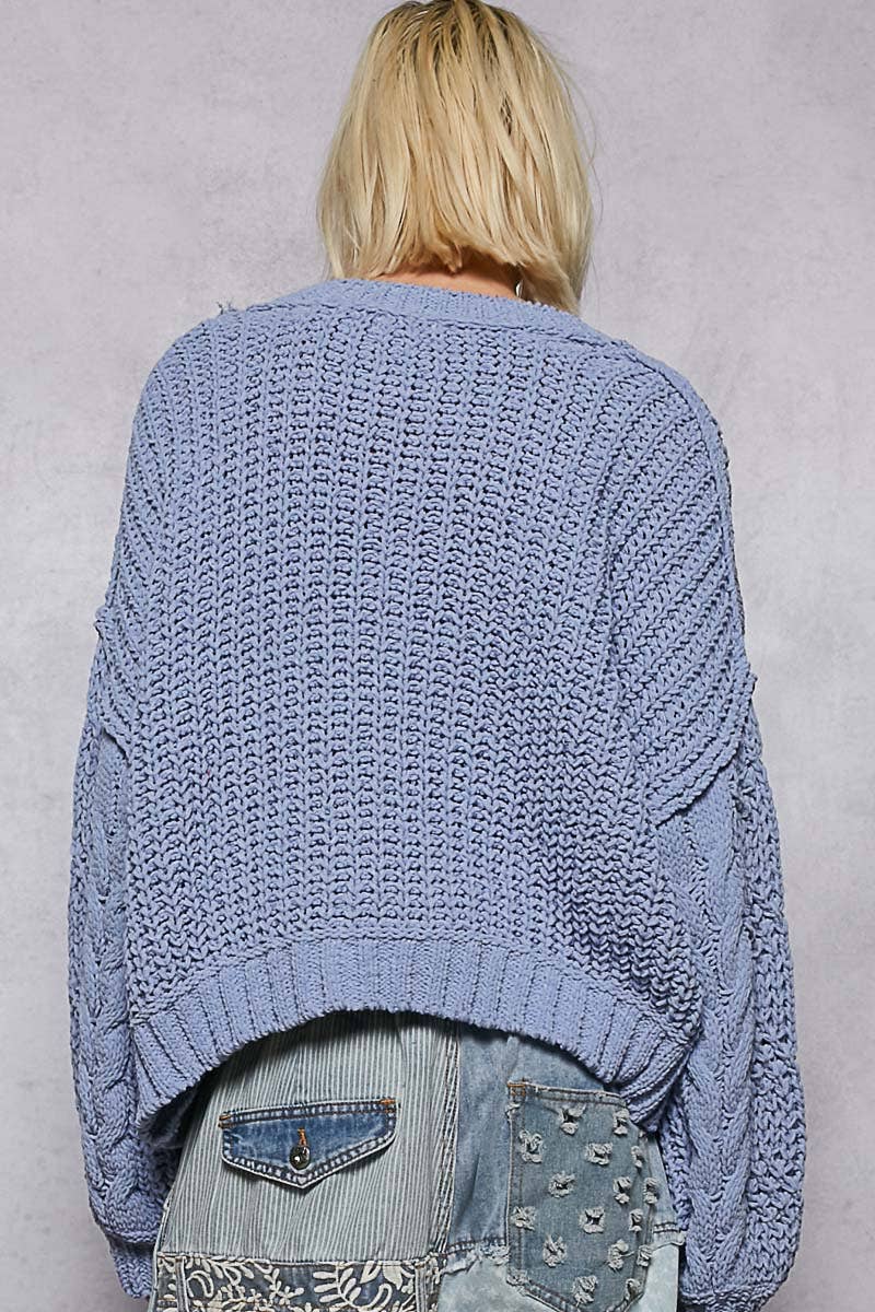 V-neck Semi Cropped Chenille Sweater