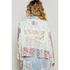 Cropped Printed Woven Crochet Button Down Shirt