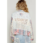 Cropped Printed Woven Crochet Button Down Shirt