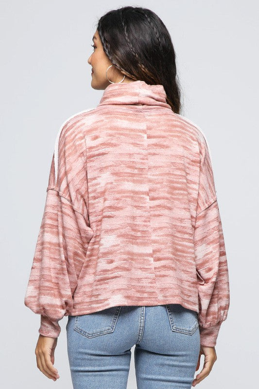 Cowl Neck Drop Shoulder Sweater - Mauve