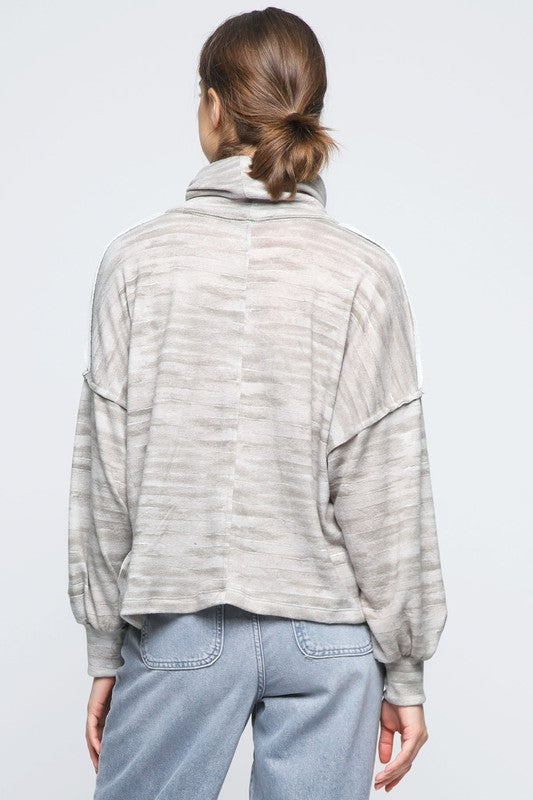 Cowl Neck Drop Shoulder Sweater - Grey Olive