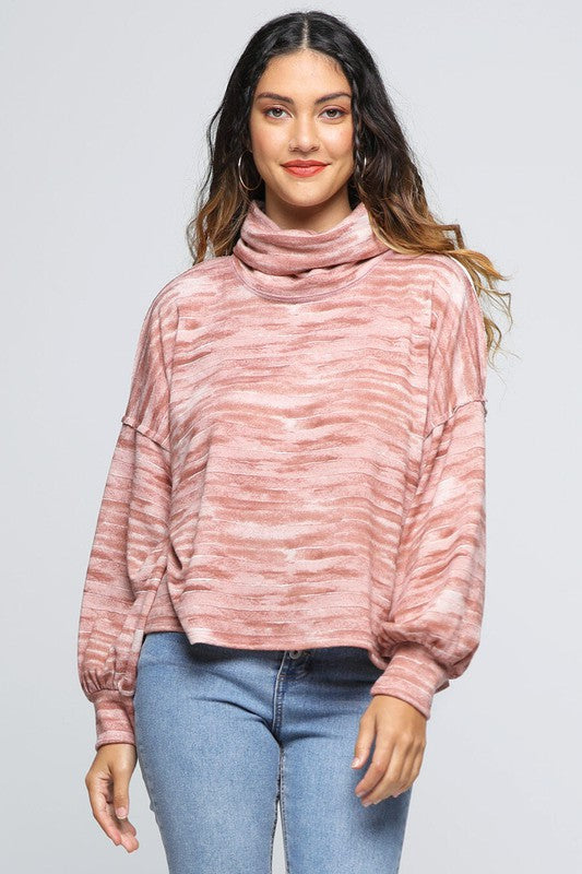 Cowl Neck Drop Shoulder Sweater - Mauve
