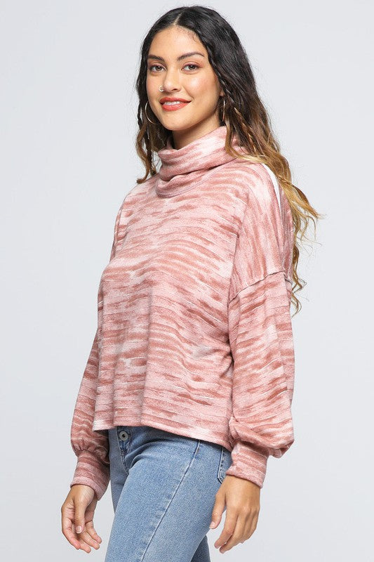 Cowl Neck Drop Shoulder Sweater - Mauve