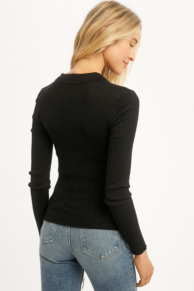 Zip-Up Collar Fitted Sweater Top