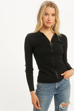Zip-Up Collar Fitted Sweater Top