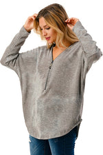 Ariella Dolman Sleeve Zipper Top - Grey