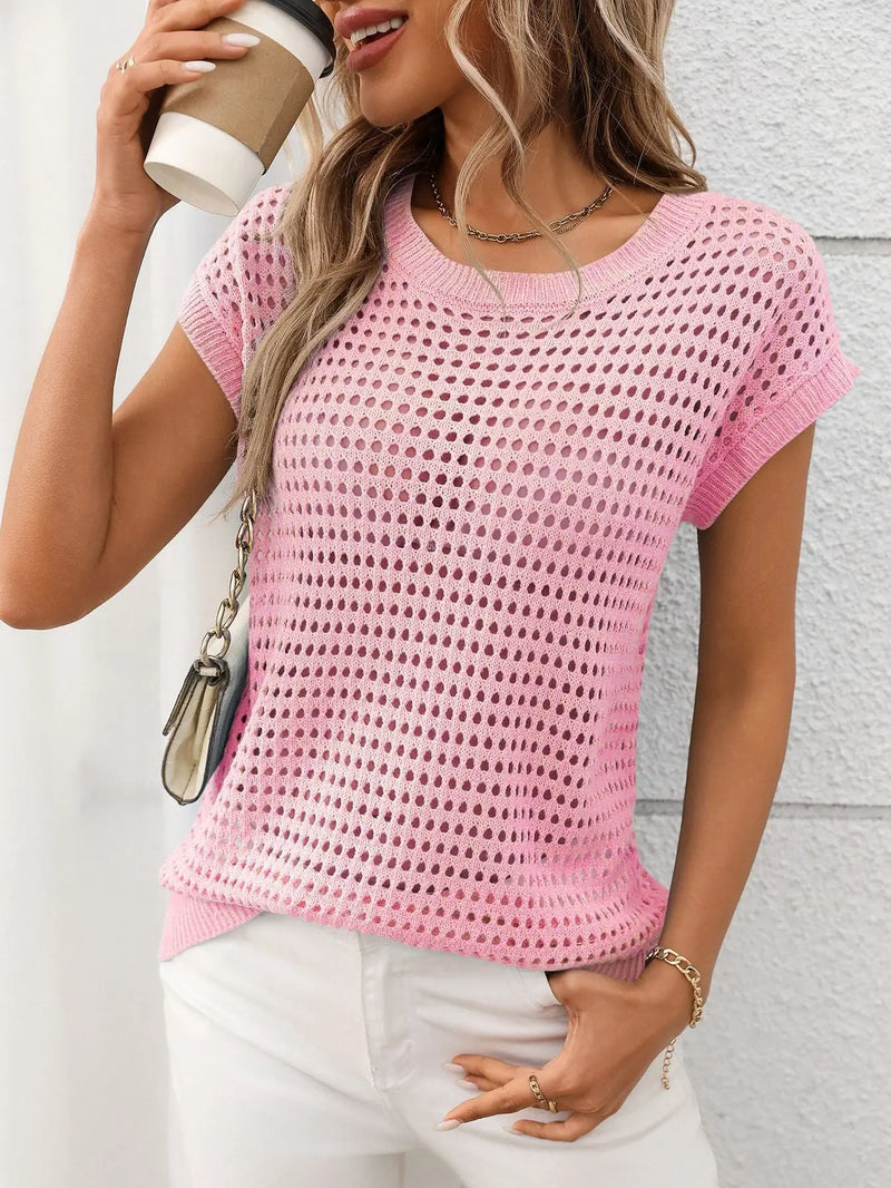 Summer Round Neck Hollow Out Sun Protection Knitted Sweater Cowl