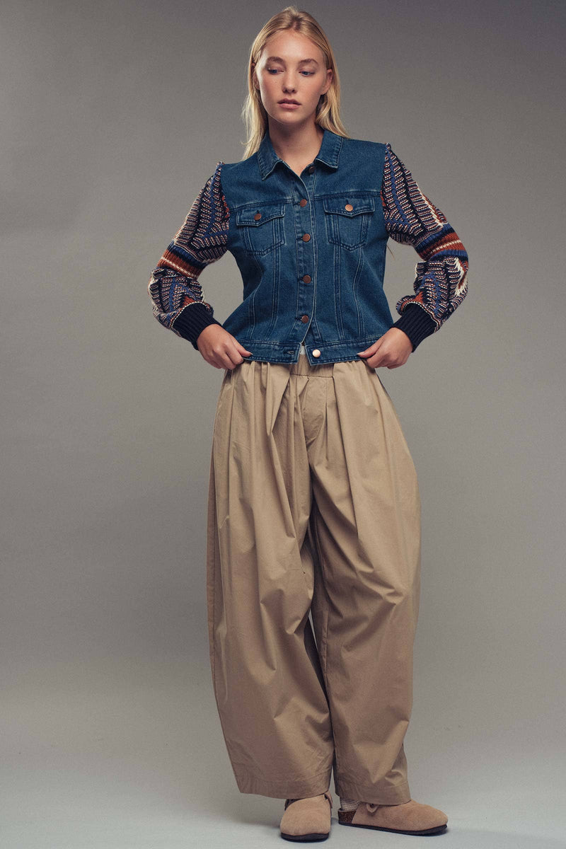 Knit Sleeves Denim Jacket