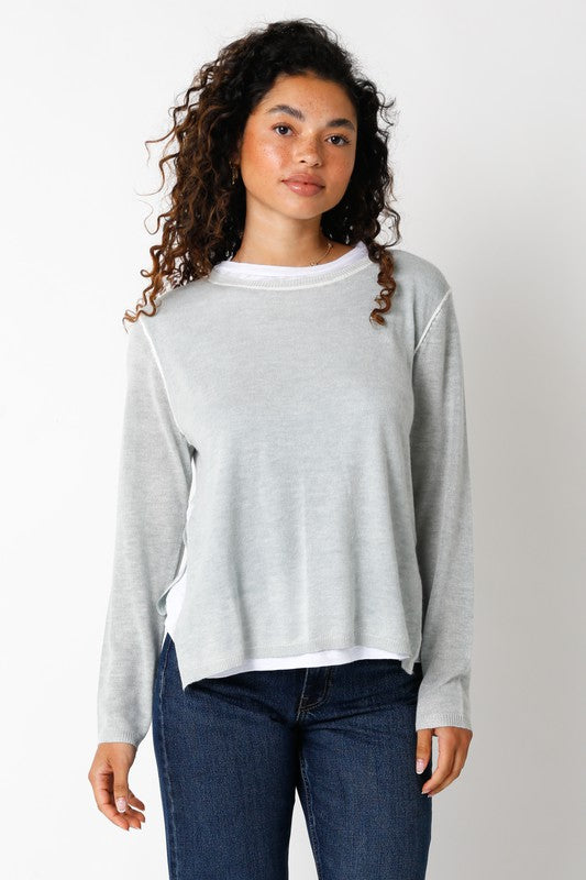 Double Layer Illusion Sweater Top  -  Light Blue