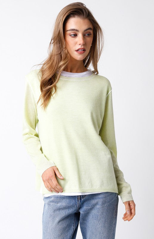 Double Layer Illusion Sweater Top  -  Lime
