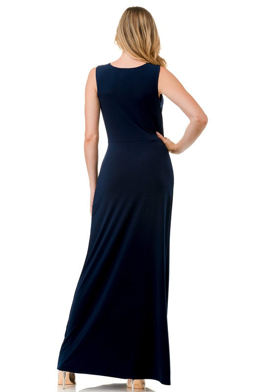 Ariella Twist Front Plunging Neckline Maxi Dress - Navy