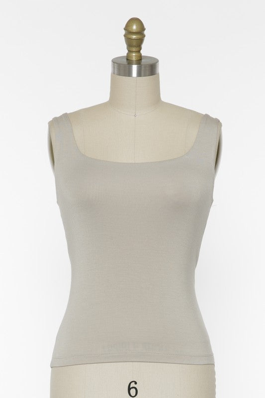 Rayon Tank Top W Square Neckline - New Taupe