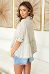 Venti6 Stars Eyelet Lace Hem Babydoll Top - Beige