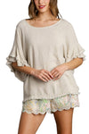 Linen Blend Layered Ruffled Short Sleeve Top