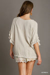 Linen Blend Layered Ruffled Short Sleeve Top