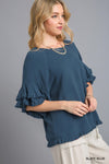 Linen Blend Layered Ruffled Short Sleeve Top