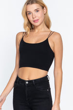 Round Neck Elastic Strap Two Ply Cami Crop Top