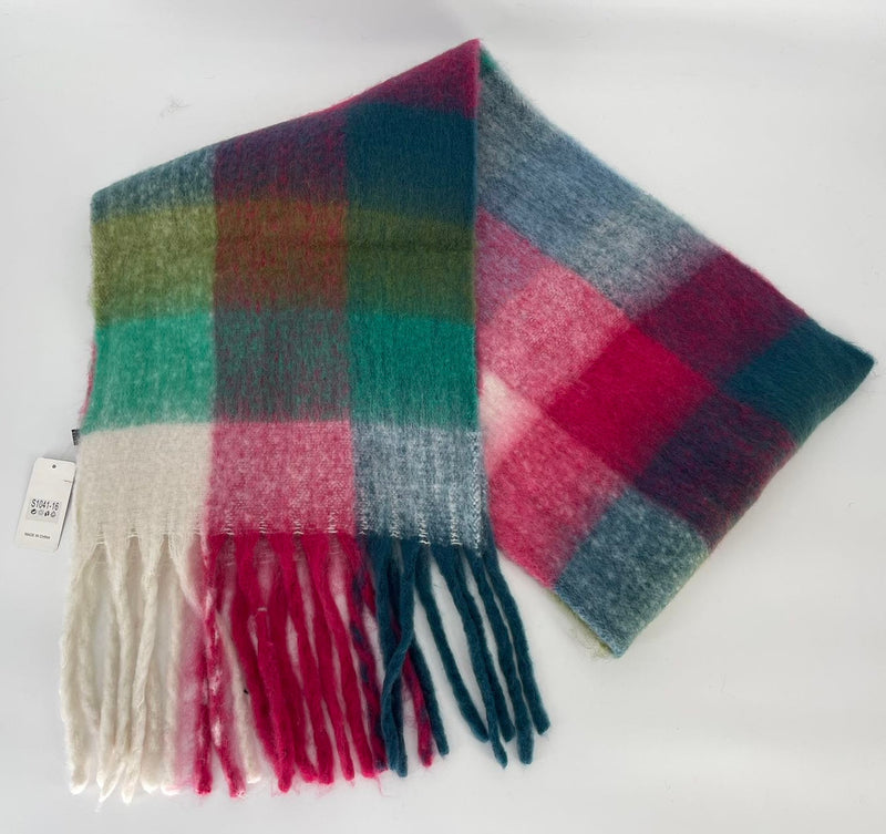 Plaid scarf with fringes on a white background