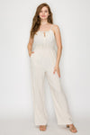 Front Tie Ribbon Smocked Waist Jumpsuit