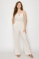 Front Tie Ribbon Smocked Waist Jumpsuit