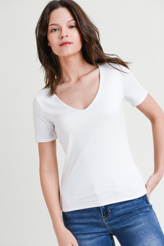Double Layer Short Sleeve V-Neck Top