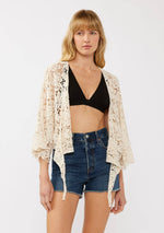 Floral Tie-Front Crochet Kimono