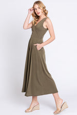 Ribbed Surplice Knit Jumpsuit - Deep Olive