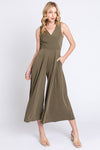 Ribbed Surplice Knit Jumpsuit - Deep Olive