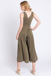 Ribbed Surplice Knit Jumpsuit - Deep Olive