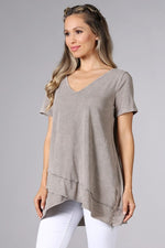 Mineral Wash Casual V-Neck Top