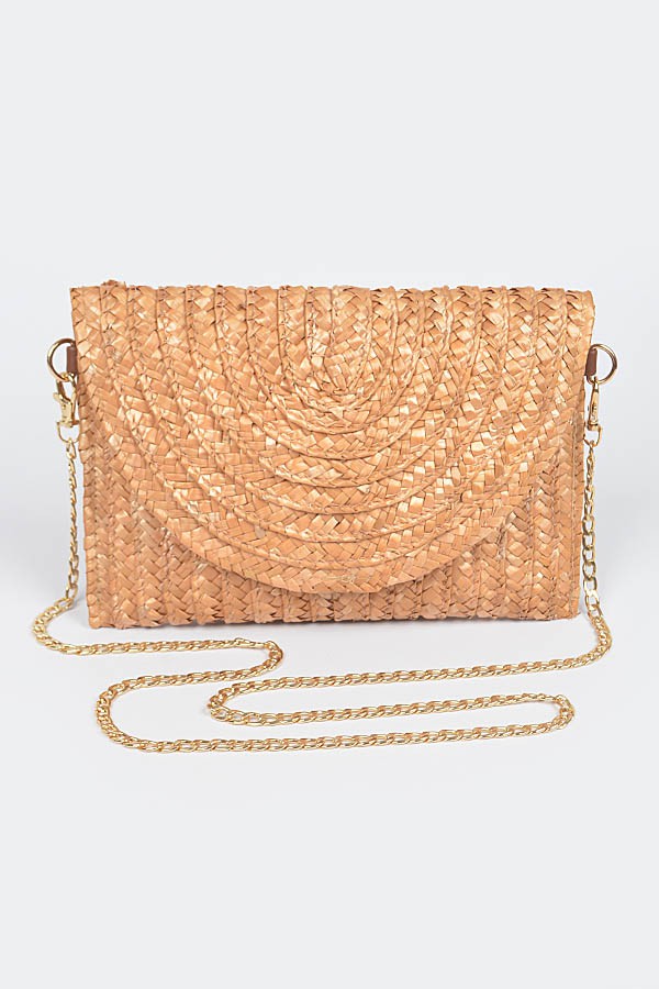 Straw Pom Pom Flap Bag