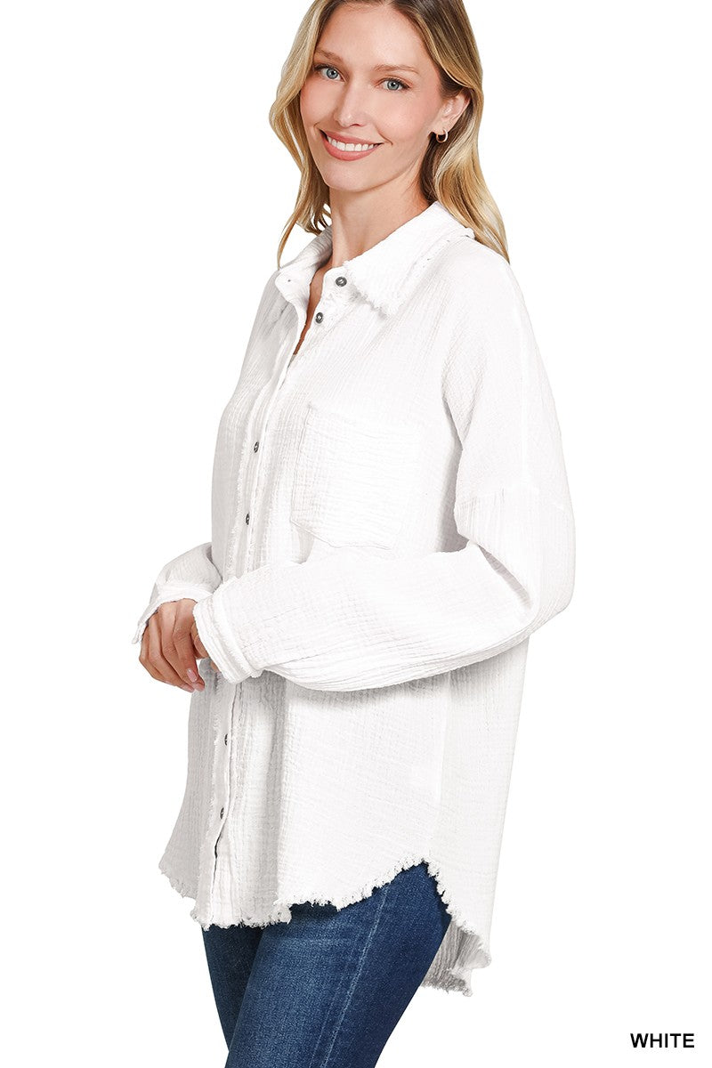 Double Gauze Oversized Raw Edge Shirt