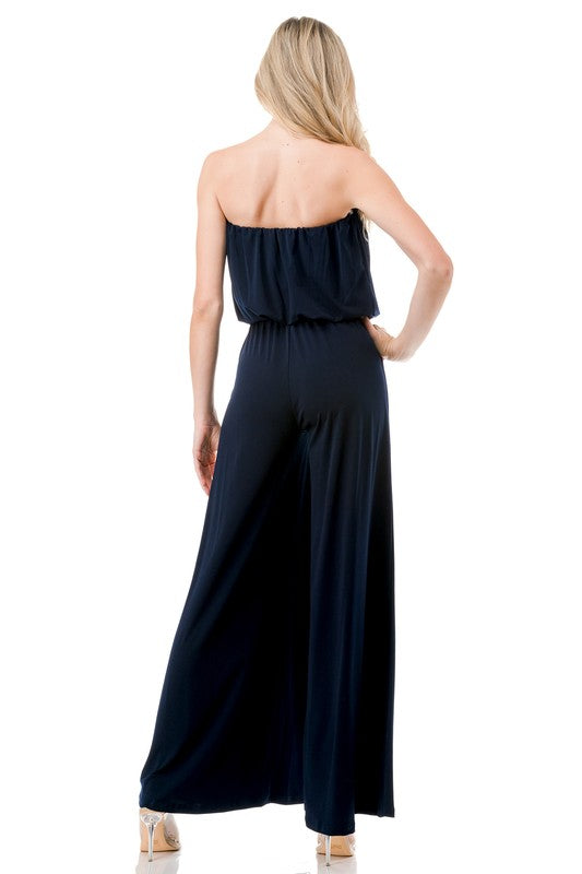 Ariella Wide Leg Jumpsuit w/ Ring Belt - Navy