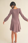 Long Sleeve Cinched Front Dress- Girls